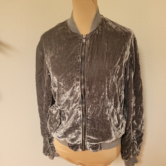 Free people Rushed Grey Velour Bomber Jacket - Picture 1 of 4